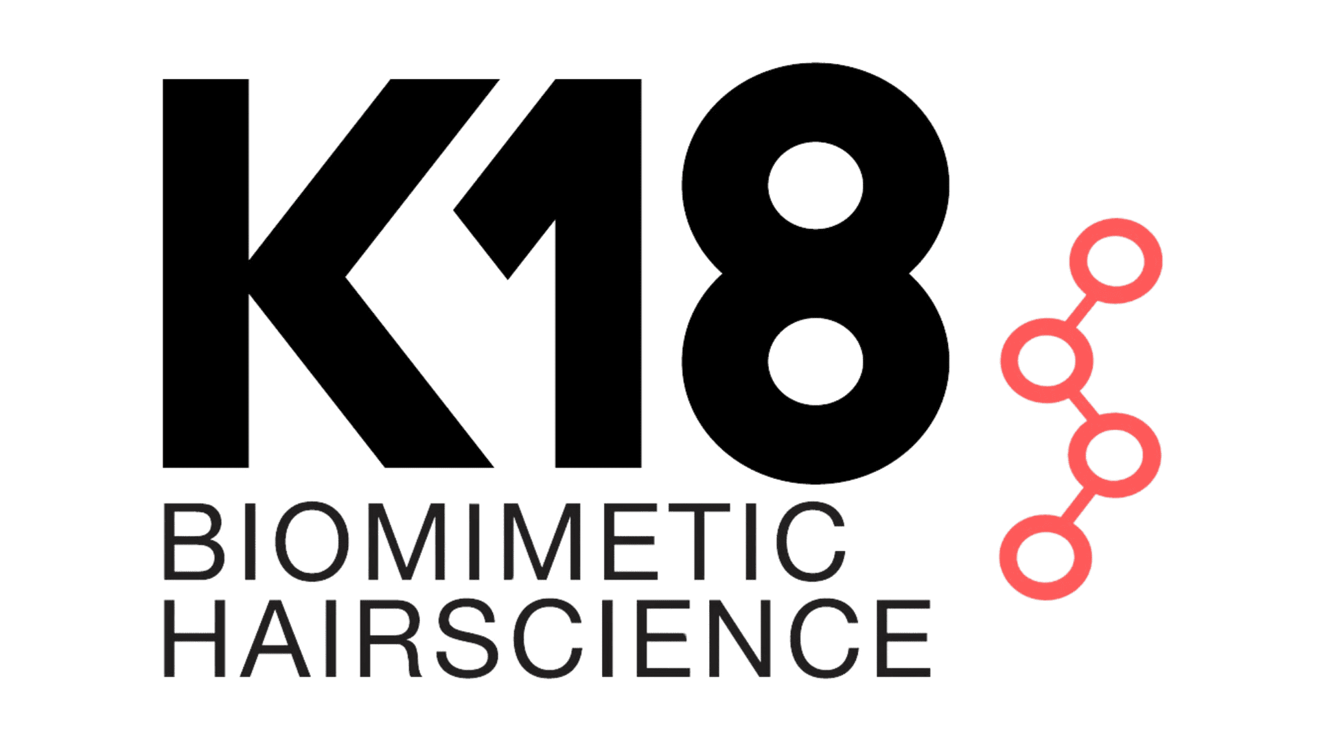 K18 Biomimetic Hairscience logo with molecule graphic on the right.